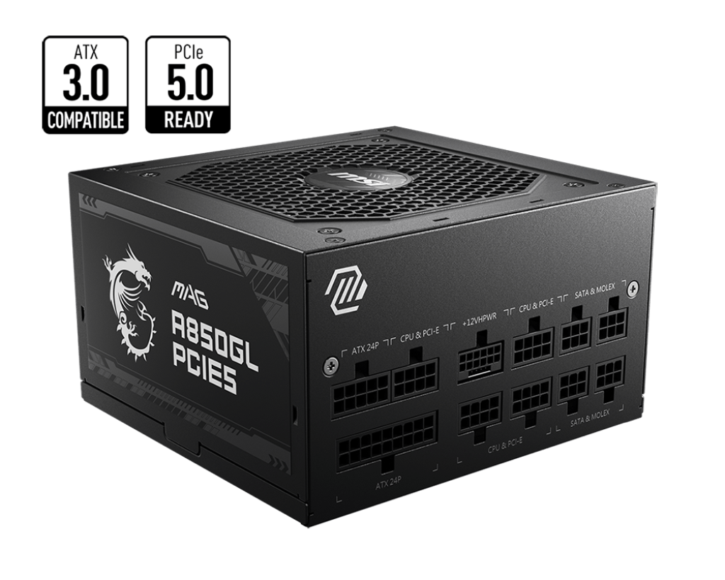 MAG A850GL PCIE5 :  Alimentation, 850W, 80 Plus Gold, ATX 3.0, Support GPU - Boutique en ligne officielle de MSI France